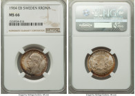 Oscar II Krona 1904-EB MS66 NGC, Stockholm mint, KM760. Russet and amber infused gray toning with whirling luster subdued surface. 

HID09801242017...