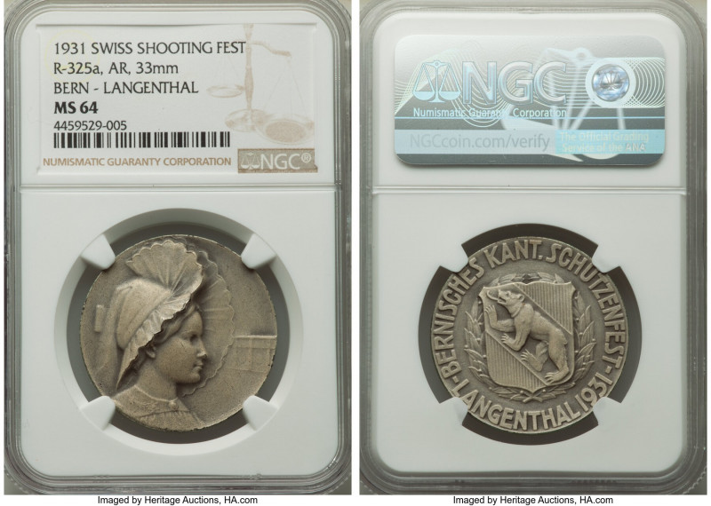 Confederation silver "Bern - Langenthal Shooting Festival" Medal 1931 MS64 NGC, ...