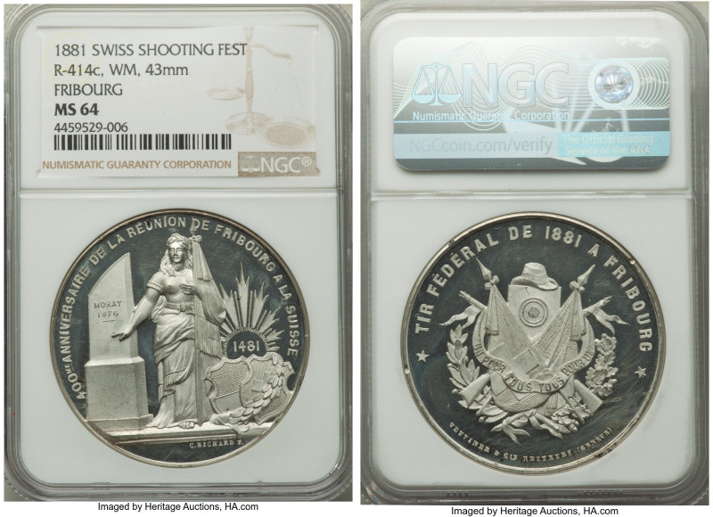 Confederation white metal "Fribourg Shooting Festival" Medal 1881 MS64 NGC, Rich...