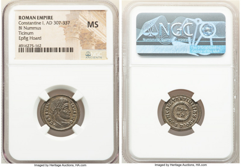 Constantine I the Great (AD 307-337). AE3 or BI nummus (20mm, 12h). NGC MS. Tici...