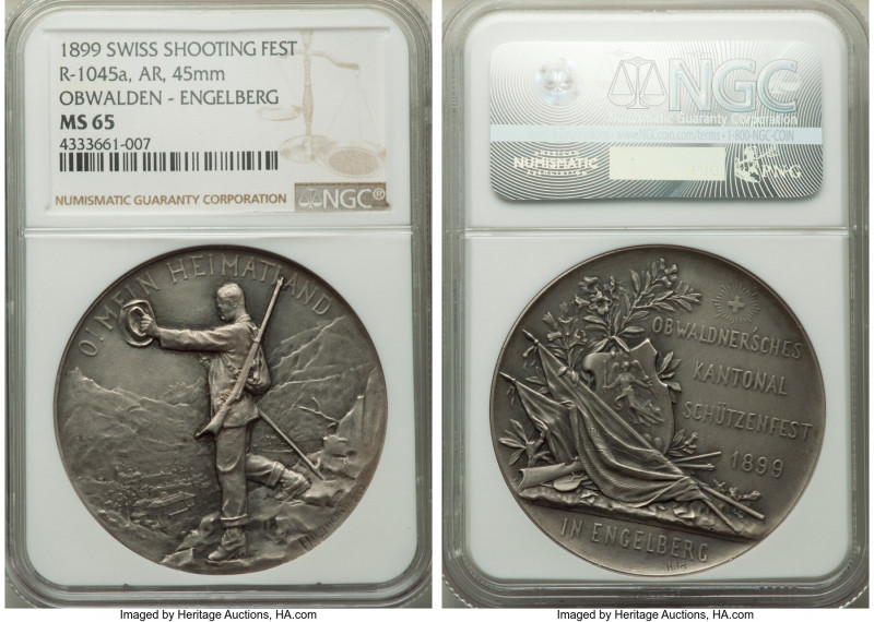 Confederation silver "Obwalden - Engelberg Shooting Festival" Medal 1899 MS65 NG...