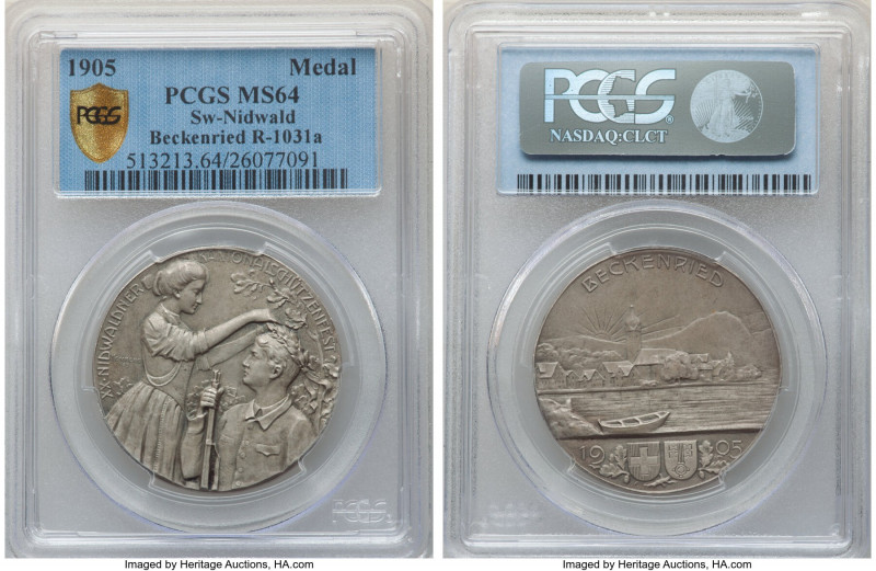 Confederation silver "Nidwalden - Beckenried Shooting Festival" Medal 1905 MS64 ...