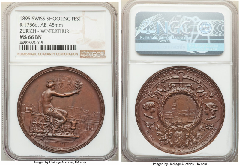 Cantonal bronze "Zurich - Winterthur Shooting Festival" Medal 1895 MS66 Brown NG...