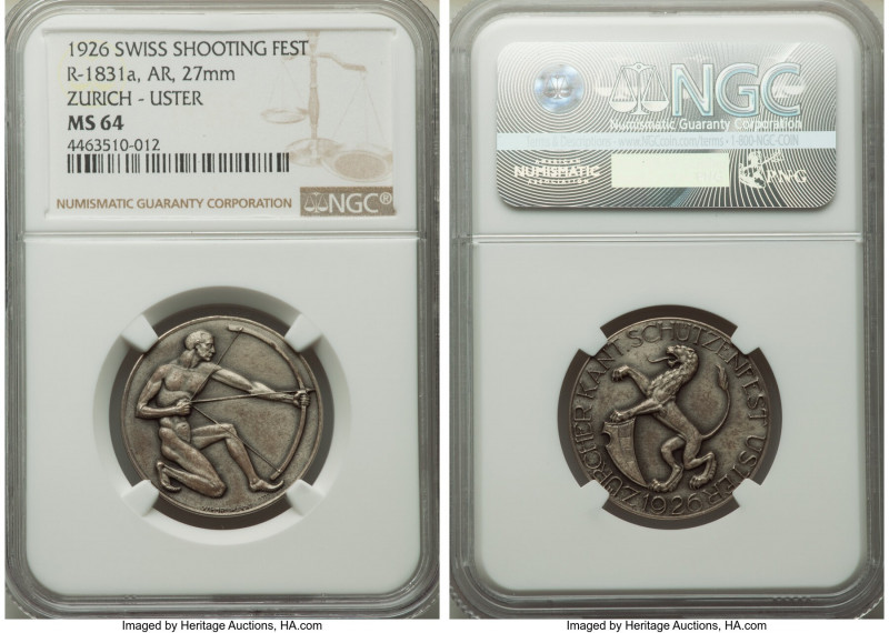 Confederation silver "Zurich - Uster Shooting Festival" Medal 1926 MS64 NGC, Ric...