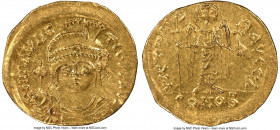 Maurice Tiberius (AD 582-602). AV solidus (21mm, 4.38 gm, 6h). NGC MS 5/5 - 2/5, graffiti, clipped. Constantinople, 7th officina. o N mAVRC-TIb PP AVG...