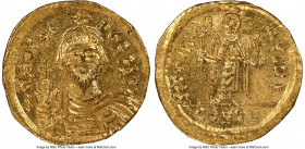 Phocas (AD 602-610). AV solidus (19mm, 4.48 gm, 6h). NGC MS 5/5 - 4/5. Constantinople, 10th officina, AD 607-609. o N FOCAS-PЄRP AVG, crowned, draped ...