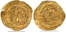 Phocas (AD 602-610). AV tremissis (17mm, 1.39 gm, 7h). NGC Choice AU 5/5 - 3/5, wavy flan. Constantinople. oN FOCAS-PЄR AVG, diademed, draped, and cui...