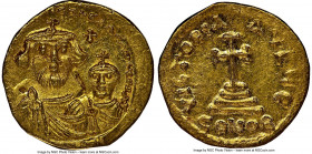 Heraclius (AD 610-641), with Heraclius Constantine. AV solidus (19mm, 4.41 gm, 7h). NGC MS 3/5 - 3/5, clipped. Constantinople, 5th officina, ca. AD 61...