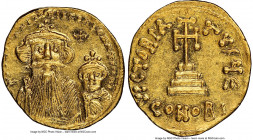 Constans II Pogonatus (AD 641-668), and Constantine IV. AV solidus (20mm, 7h). NGC Choice AU. Constantinople, 5th officina, ca. 654-668. d N CONSTANTI...