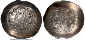 Manuel I Comnenus (AD 1143-1180). EL aspron trachy (31mm, 4.04 gm, 5h). NGC XF 4/5 - 4/5, die shift. Constantinople, AD 1160-1164. IC-XC (barred), Chr...