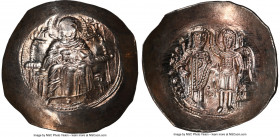Isaac II Angelus (AD 1185-1195). EL aspron trachy (28mm, 3.25 gm, 7h). NGC MS 4/5 - 5/5. Constantinople. Virgin, nimbate, enthroned facing, holding ni...
