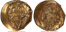 Andronicus II Palaeologus (AD 1282-1328), with Michael IX. AV/EL hyperpyron (23mm, 5h). NGC Choice Fine, clipped. Constantinople, ca. AD 1294-1320. Ha...