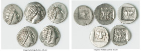 ANCIENT LOTS. Greek. Carian Islands. Rhodes. Ca. 88-84 BC. Lot of five (5) AR drachms. Choice VF-XF. Includes: Five Plinthophoric standard AR drachms,...