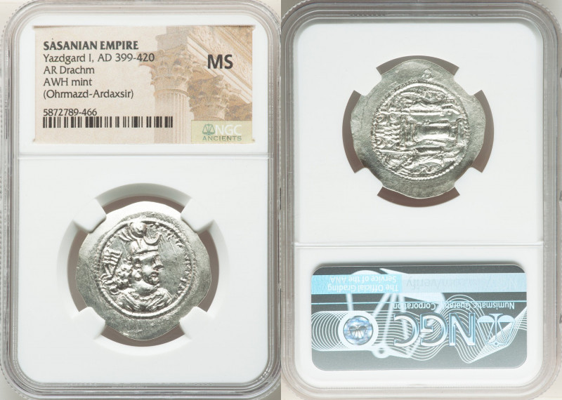 ANCIENT LOTS. Oriental. Sasanian Kingdom. Lot of three (3) AR drachms. NGC MS. I...