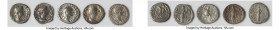 ANCIENT LOTS. Roman Imperial. Lot of five (5) AR denarii. Fine-VF. Includes: Five Roman Imperial denarii, various rulers, and types. Total of five (5)...