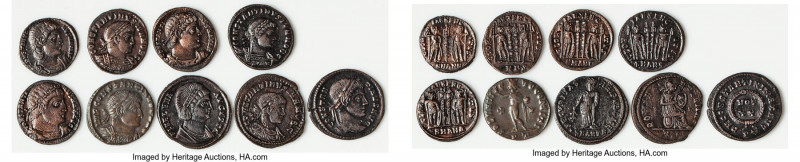 ANCIENT LOTS. Roman Imperial. Ca. 4th century AD. Lot of nine (9) AE3/4 or BI nu...