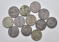 Franz Joseph I. 1848 - 1916
Münzen Kaisertum Österreich. Lot. 12 Stück diverse 10 Heller
ss