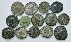 Lot (14 Stk.)
Römische Münzen, Lots. Lot aus 14 AE- und Billon-Antoniniani des Gallienus (11) und der Salonina (3). ges. 41,35g
ss