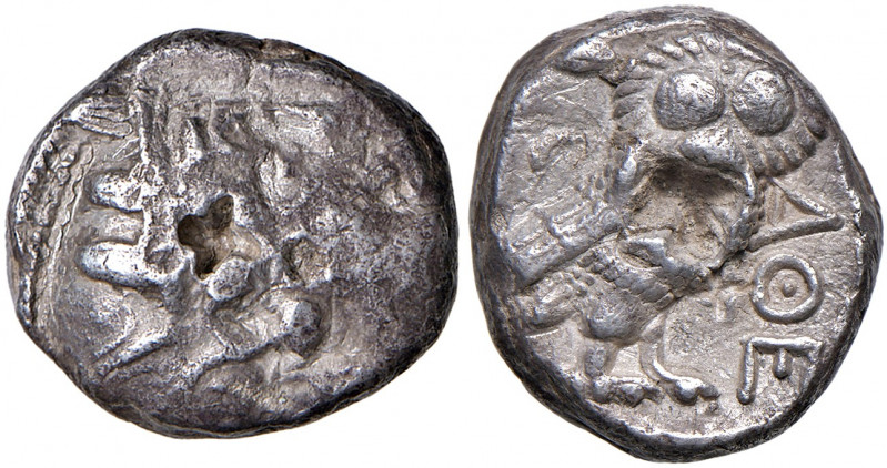 Tetradrachme, o. Jahr
Griechenland, Attica 490-407 AV. mit Prüfkreuz im Avers un...