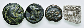 Lot Griechen (4)
Griechische Münzen, Lots. Kleines Lot aus 4 griechischen Münzen, darunter eine Silberdrachme aus Baktrien (mit Randausbruch). ges. 12...