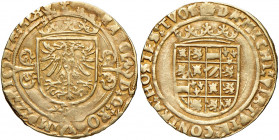 Karl V. 1506 - 1555
Belgien, Brabant. Demi-réal d'or, o. Jahr (1521-1552). Antwerpen
3,29g
Delm. 99-100, Friedb. 60
ss/ss+