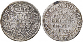 Friedrich III. als Kurfürst 1688 - 1701
Deutschland, Brandenburg - Preußen. 1/12 Taler, 1692 W-H. Emmerich
3,13g
von Schr. 615
f.ss