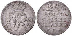 Friedrich II. 1740 - 1786
Deutschland, Brandenburg - Preußen. 1/24 Taler, 1753 A. Berlin
1,90g
Kluge 170.1, Olding 135.
f.ss