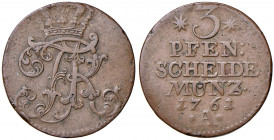 Friedrich II. 1740 - 1786
Deutschland, Brandenburg - Preußen. 3 Pfennige, 1761 A. Berlin
6,83g
von Schr. 1747
ss