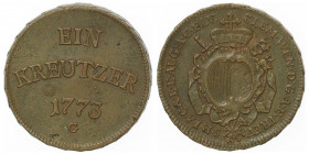 Clemens Wenzel von Sachsen 1768 - 1803
Deutschland, Fürstenberg. Cu Kreuzer, 1773. Günzburg
7,83g
Reißen 52, Bohl 35, Mayer 85.
f.vz
