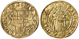Friedrich III. von Saarwerden 1371 - 1414
Deutschland, Köln - Erzbistum. Goldgulden, o. J. (1409). in Spitzdreipass quadriertes Wappen zwischen den Wa...