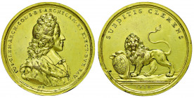 Joseph Klemens von Bayern 1688 - 1702
Deutschland, Köln - Erzbistum. Cu Medaille, 1714. vergoldet, auf die Wiedererlangung des Kurfürsten- und Erzbisc...
