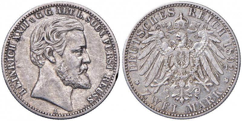 Herinrich XXII 1859 - 1902
Deutschland, Reus, ältere Linie. 2 Mark, 1892 A. Berl...