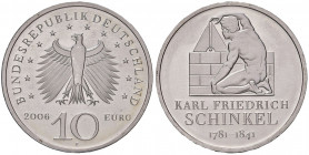 10 Euro, 2006
Deutschland, Republik 1949 - heute. 225. Geburtstag von Karl Friedrich Schinkel (J. 521). 18,12g
stgl