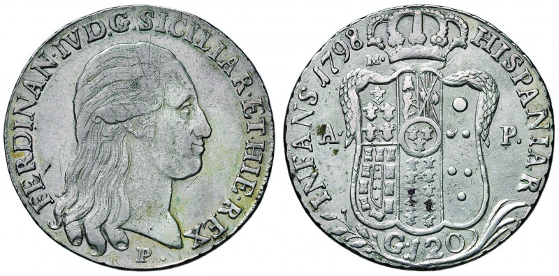 Ferdinando IV. di Borbone 1759 - 1799
Italien, Neapel. 120 Grana, 1798 P // A-P....