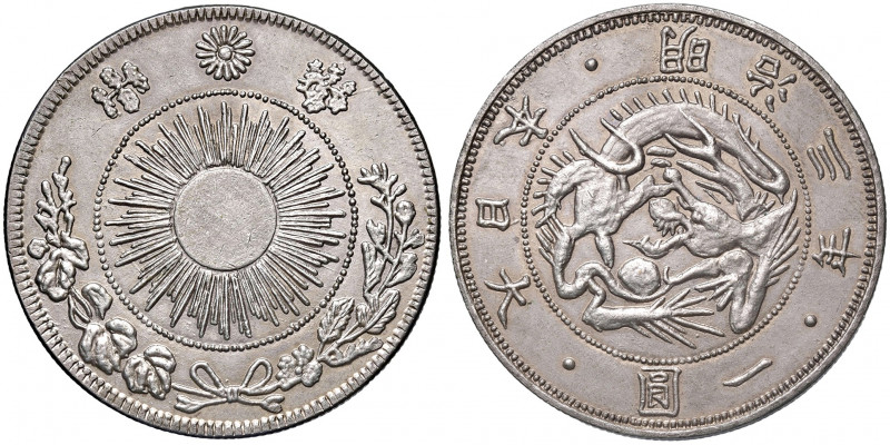 Mutsuhito 1867 - 1912
Japan. Drachen - Dollar, 1870 / Jahr 3. Material Probe in ...