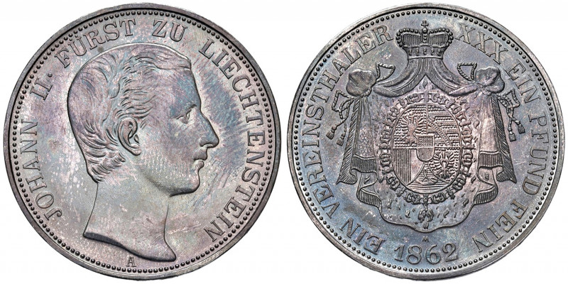 Johann II. 1858 - 1929
Liechtenstein. Vereinstaler, 1862 A /M. Nachprägung , Kop...