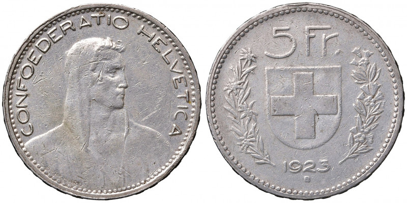 5 Franken, 1923 B
Schweiz, Eidgenossenschaft. Bern. 25,00g
KM 38, Divo 368, HMZ ...