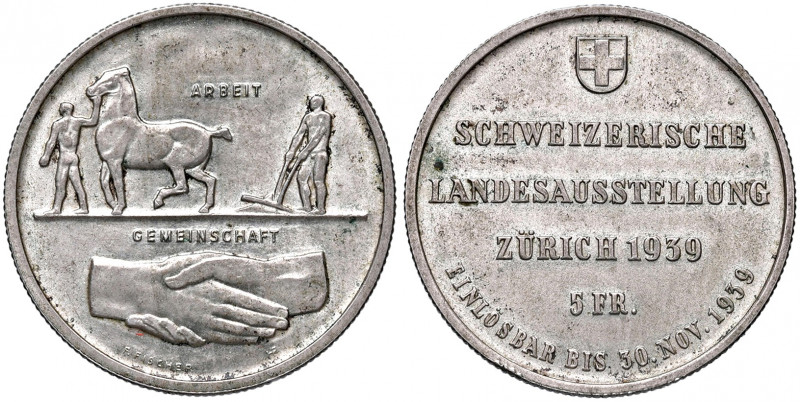 5 Franken, 1939
Schweiz, Eidgenossenschaft. Landesausstellung Zürich. Bern
19,50...