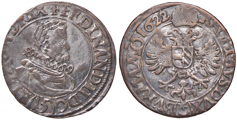 Ferdinand II. 1619 - 1637
Kipper 15 Kreuzer, 1622. Prag
2,43g
Her. 983
ss