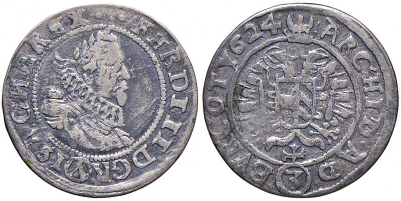 Ferdinand II. 1619 - 1637
3 Kreuzer, 1624. Wien
1,55g
Her. 1024
f.ss/ss