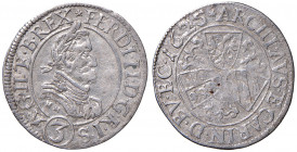 Ferdinand II. 1619 - 1637
3 Kreuzer, 1625 H.M. St. Veit
1,41g
Her. 1112a
ss