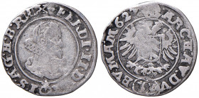 Ferdinand II. 1619 - 1637
3 Kreuzer, 1627. mit doppelter Wertzahl
Prag
1,86g
Her. --.
Prägeschwäche
f.ss