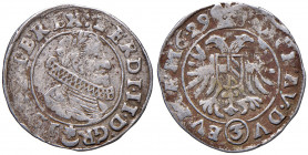 Ferdinand II. 1619 - 1637
3 Kreuzer, 1629. Prag
1,72g
Her. 1150a
ss