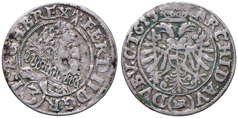 Ferdinand II. 1619 - 1637
3 Kreuzer, 1636. Mz. 5
Prag
1,61g
Her. 1160
ss