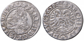 Ferdinand II. 1619 - 1637
3 Kreuzer, 1628 H.R. Breslau
1,90g
Her. 1284
ss
