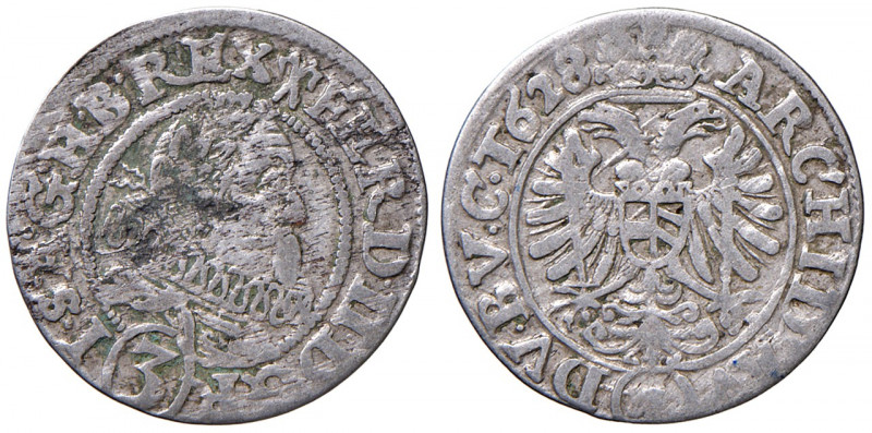 Ferdinand II. 1619 - 1637
3 Kreuzer, 1628 H.R. Breslau
1,63g
Her. 1284a
f.ss/ss