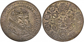 Ferdinand II. 1619 - 1637
2 Taler, 1622/1974. Restrike / Copy / Kopie, zum 1 1/2 Taler auf die Vermählung Eleonore von Mantua, messing, Sign. S.F.C.
S...