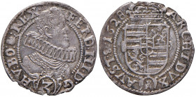 Ferdinand III. als Erzherzog 1627 - 1637
3 Kreuzer, 1628 PH. Münzmeister Peter Hema
Glatz
1,26g
Her. 52, F&S 2841
win. Sf. am Rand
vz