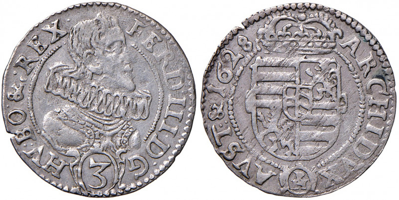 Ferdinand III. als Erzherzog 1627 - 1637
3 Kreuzer, 1628 PH. Münzmeister Peter H...