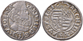 Ferdinand III. als Erzherzog 1627 - 1637
3 Kreuzer, 1631 PH. Münzmeister Peter Hema
Glatz
1,66g
Her. 56, F&S 2863
vz